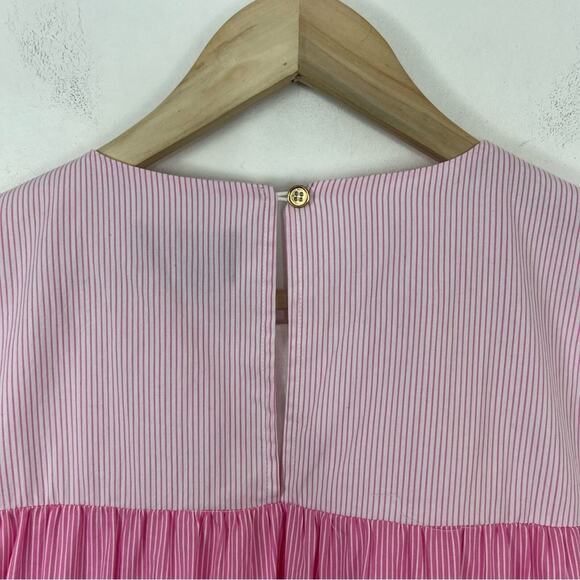 Duffield Lane Pink White Striped Adele Tiered Dress Size Large - Picture 6 of 13
